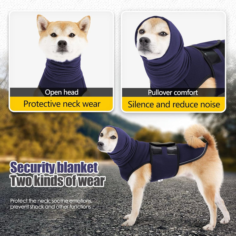Pet Products Dog Anxiety Vest and Coat, Vet Visits and Separation - Keep Pet Calm, Dog Jacket for Thunder, Fireworks, Anti Anxiety Vest for Dogs and Cat Body and Ear, Dark Blue, L