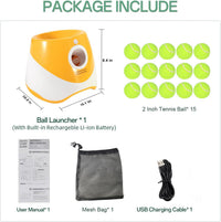 Automatic Dog Ball Launcher with 15 Mini Tennis Balls & Mesh Bag – Rechargeable Pet Toy for Small Dogs, Adjustable Launch Distance, Interactive Play (Orange)