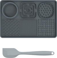 Lick Plate - Lick Mats for Dogs - Dog Snuffle Mat - Lick Mat - Feeding Mat - Slow Feeder - Anti-Gulp - Distraction Pad - For Dog Bathing, Training, Coat Care and Claw Care - With 1 Spatula - Grey - 1 Piece