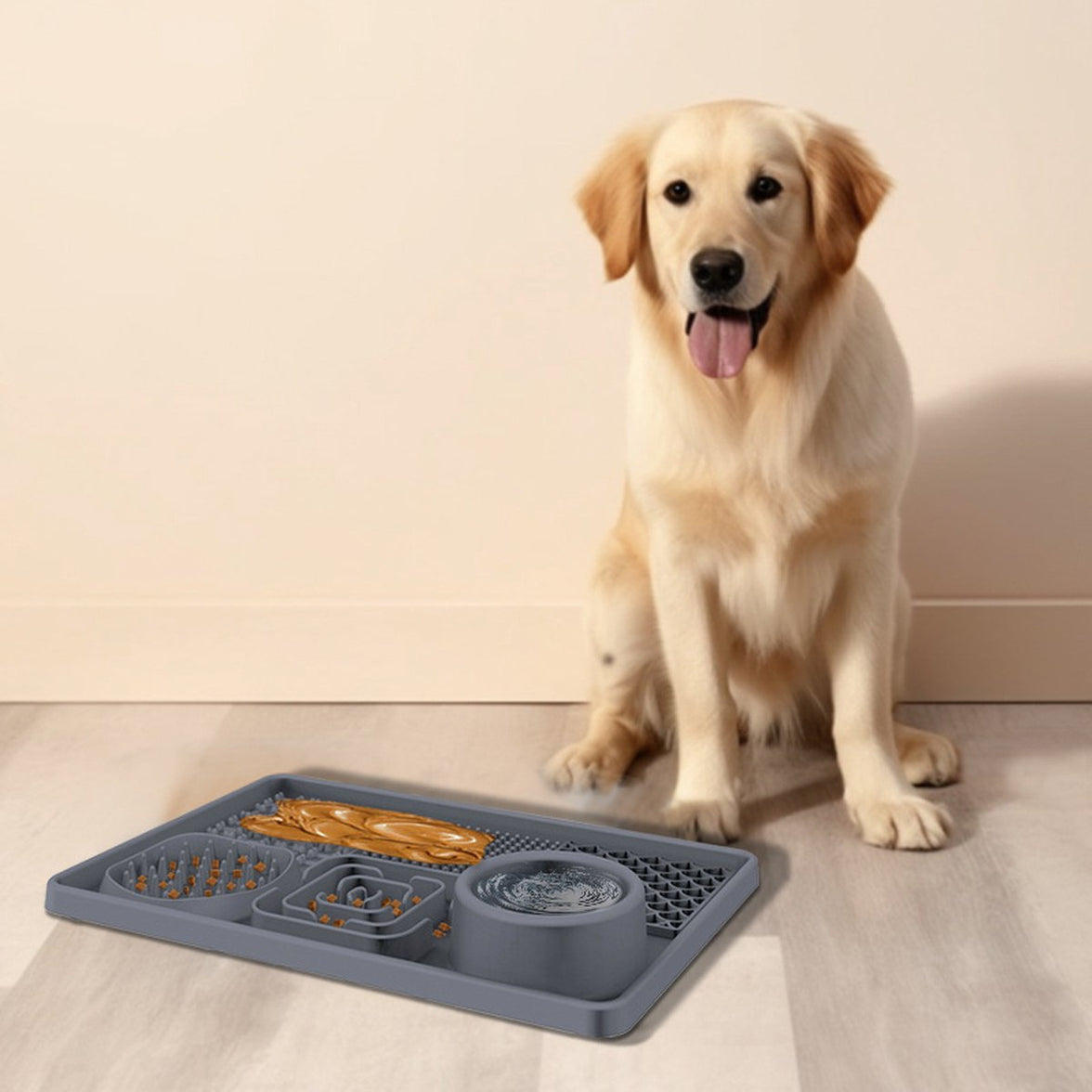 Lick Plate - Lick Mats for Dogs - Dog Snuffle Mat - Lick Mat - Feeding Mat - Slow Feeder - Anti-Gulp - Distraction Pad - For Dog Bathing, Training, Coat Care and Claw Care - With 1 Spatula - Grey - 1 Piece