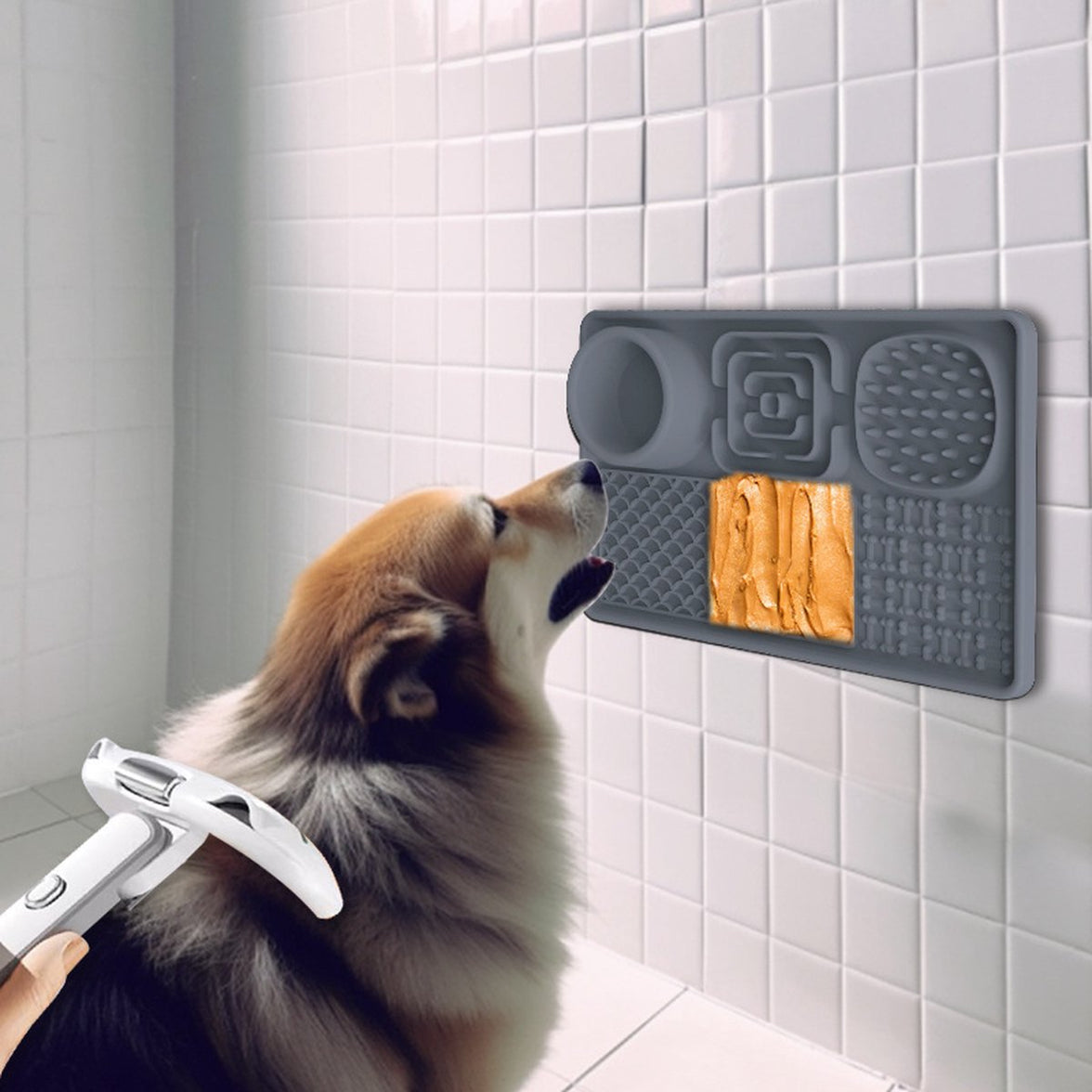 Lick Plate - Lick Mats for Dogs - Dog Snuffle Mat - Lick Mat - Feeding Mat - Slow Feeder - Anti-Gulp - Distraction Pad - For Dog Bathing, Training, Coat Care and Claw Care - With 1 Spatula - Grey - 1 Piece
