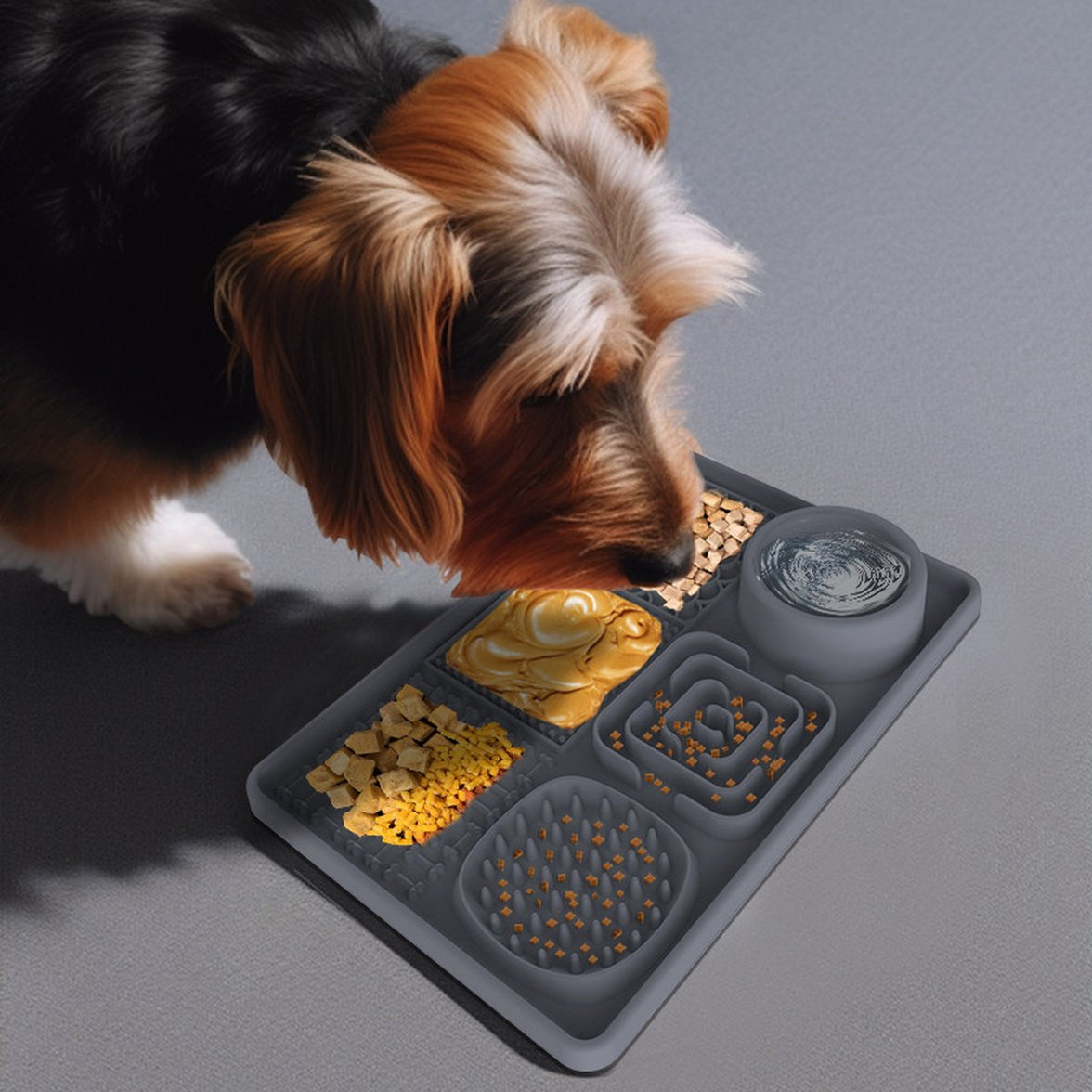 Lick Plate - Lick Mats for Dogs - Dog Snuffle Mat - Lick Mat - Feeding Mat - Slow Feeder - Anti-Gulp - Distraction Pad - For Dog Bathing, Training, Coat Care and Claw Care - With 1 Spatula - Grey - 1 Piece