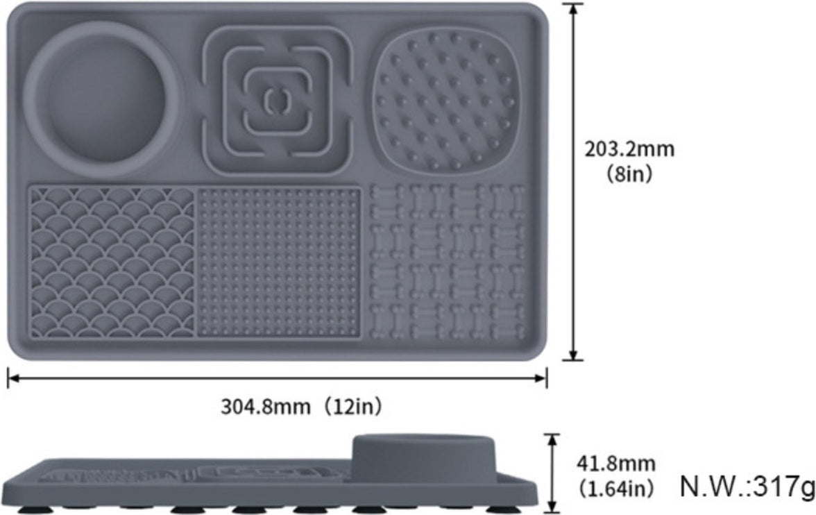 Lick Plate - Lick Mats for Dogs - Dog Snuffle Mat - Lick Mat - Feeding Mat - Slow Feeder - Anti-Gulp - Distraction Pad - For Dog Bathing, Training, Coat Care and Claw Care - With 1 Spatula - Grey - 1 Piece