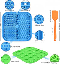 Dog Lick Mat - 2 Pieces - Dog Lick Mat with Suction Cup - Dog Toys - Dog Feeding Mat - Dog Slow Feeder - Cat Lick Mat - Dog Lick Pad - Anti-Gulp Food Bowl - BPA-Free - Dishwasher Safe - Blue and Green with Silicone Spatulas