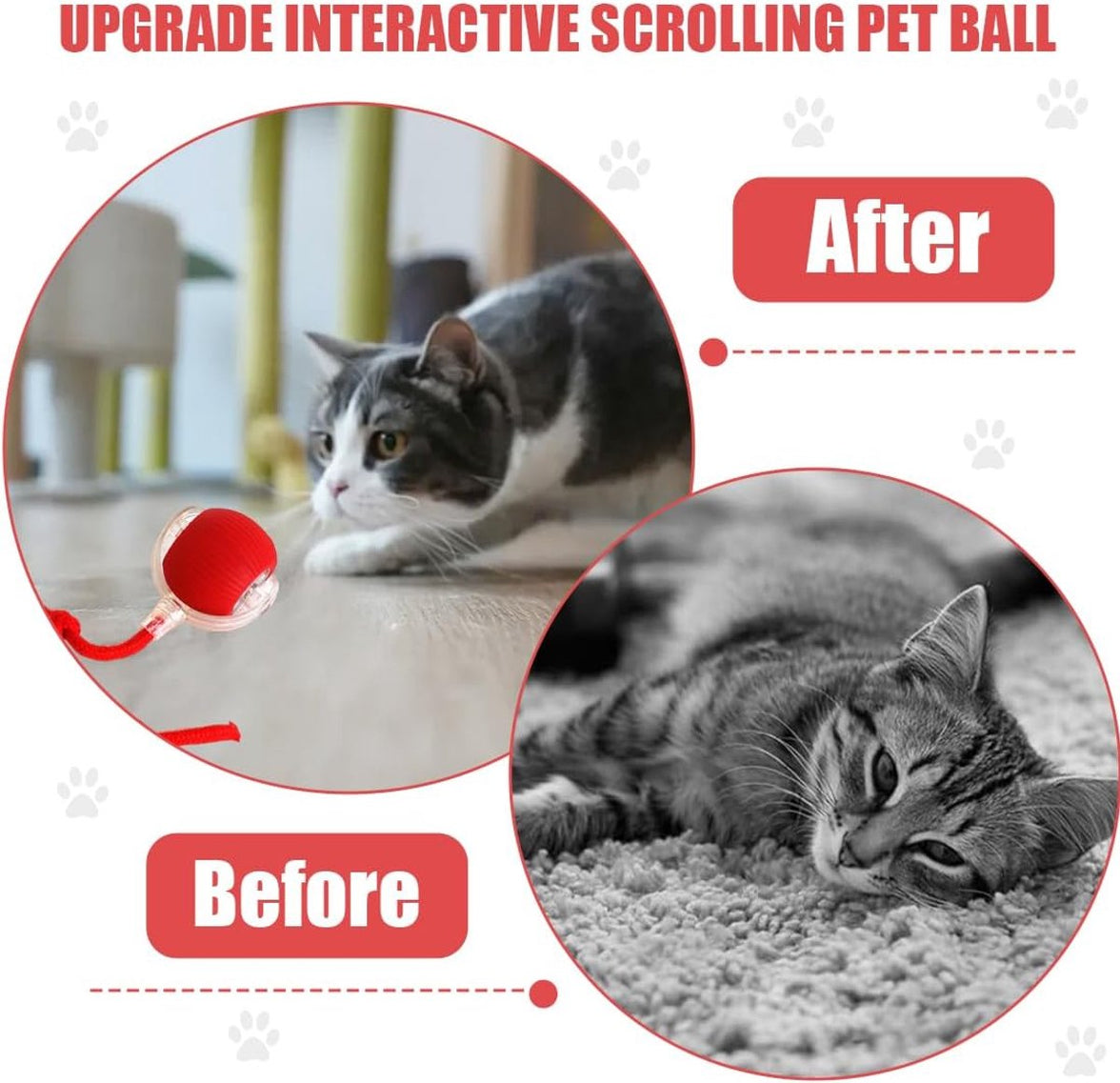 Electric Cat Ball Toy - Cat Toys - Electric Toy Ball - Pet Toys - Smart Toy Ball - Automatic Rolling Cat Ball - Interactive Cat Toy - Rechargeable - Cat Ball for Play and Interaction - Red