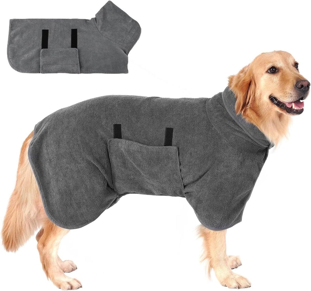 Dog bathrobe - Pet bath towel - Bathrobes for pets - Dog drying coat Bath towel - Dog towel - super absorbent dog towel - with Velcro - adjustable - for large, medium, small dogs - chest circumference 110cm - grey - XL