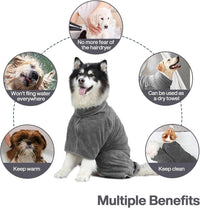 Dog bathrobe - Pet bath towel - Bathrobes for pets - Dog drying coat Bath towel - Dog towel - super absorbent dog towel - with Velcro - adjustable - for large, medium, small dogs - chest circumference 55 cm - grey - XS