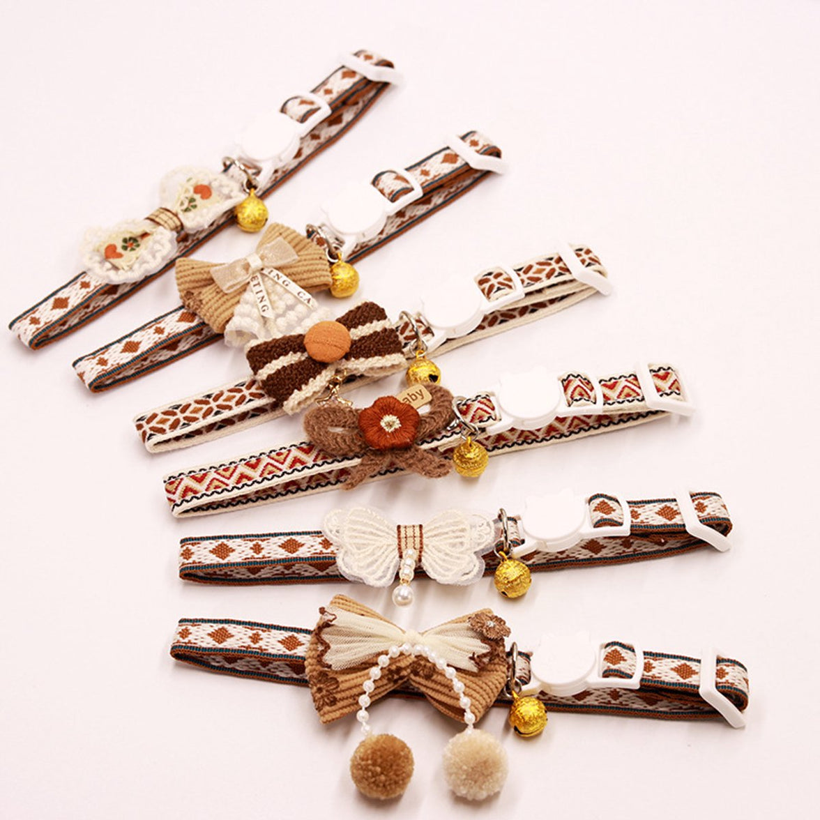 Cat Collar - Bow and Bell Collar - Adjustable Kitten Collar - Dog Collar - Lightweight Safety Collar for Pets (Set of 6)