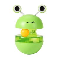 Cat Treat Puzzle, 2 in 1 Pet Slow Feeder Puzzle Ball, Frog Tumbler Cat Treat Toy, and Automatic Slow Feeder Ball for Cat and Kitten Training with Feather & Balls Green