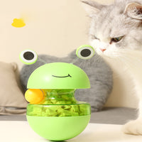 Cat Treat Puzzle, 2 in 1 Pet Slow Feeder Puzzle Ball, Frog Tumbler Cat Treat Toy, and Automatic Slow Feeder Ball for Cat and Kitten Training with Feather & Balls Green