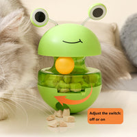 Cat Treat Puzzle, 2 in 1 Pet Slow Feeder Puzzle Ball, Frog Tumbler Cat Treat Toy, and Automatic Slow Feeder Ball for Cat and Kitten Training with Feather & Balls Green
