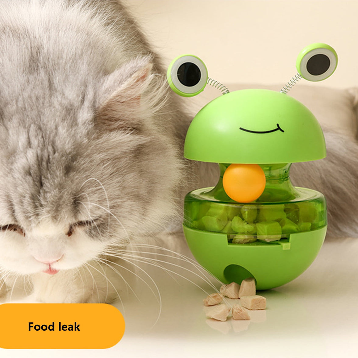 Cat Treat Puzzle, 2 in 1 Pet Slow Feeder Puzzle Ball, Frog Tumbler Cat Treat Toy, and Automatic Slow Feeder Ball for Cat and Kitten Training with Feather & Balls Green