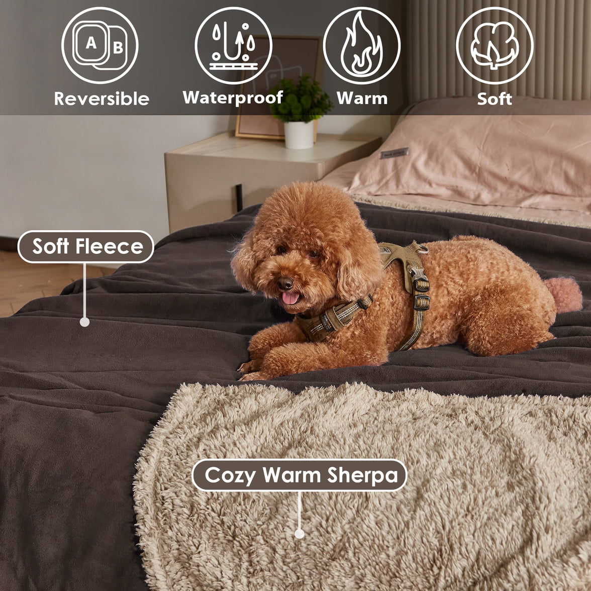 Pawsse Waterproof Pet Blanket, Pee Urine Proof Dog Blanket Cover for Couch Bed Furniture Protector, Liquid Proof Blanket for Small Medium Dogs, Buffale Red/Tuape, 50” x 60”. Brown/Tuape