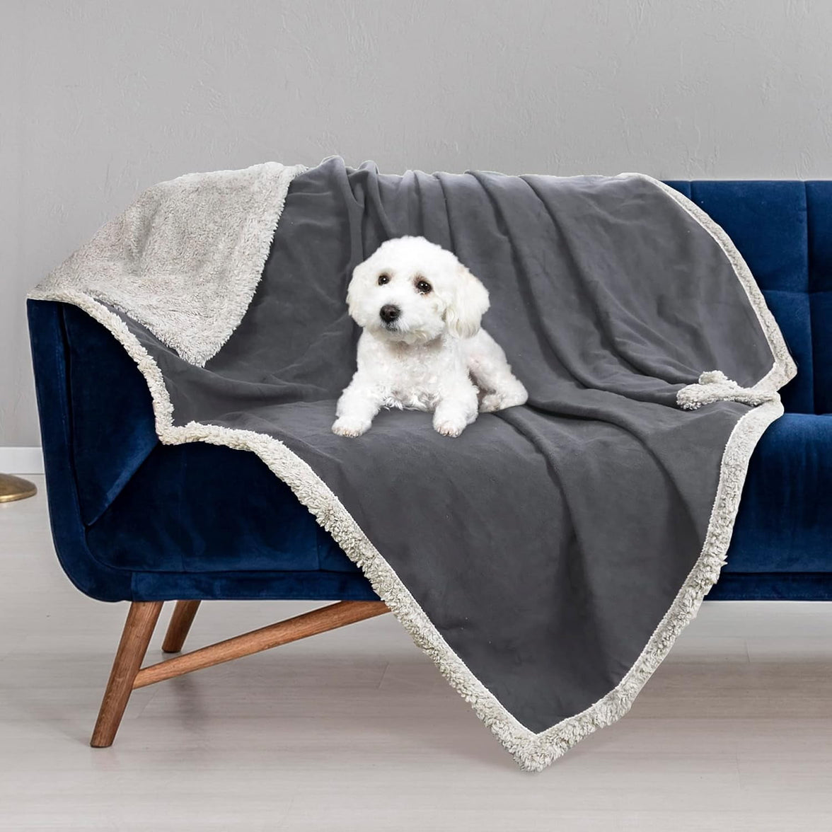 Pawsse Waterproof Pet Blanket, Pee Urine Proof Dog Blanket Cover for Couch Bed Furniture Protector, Liquid Proof Blanket for Small Medium Dogs, Buffale Red/Tuape, 50” x 60”. Gray/Tuape