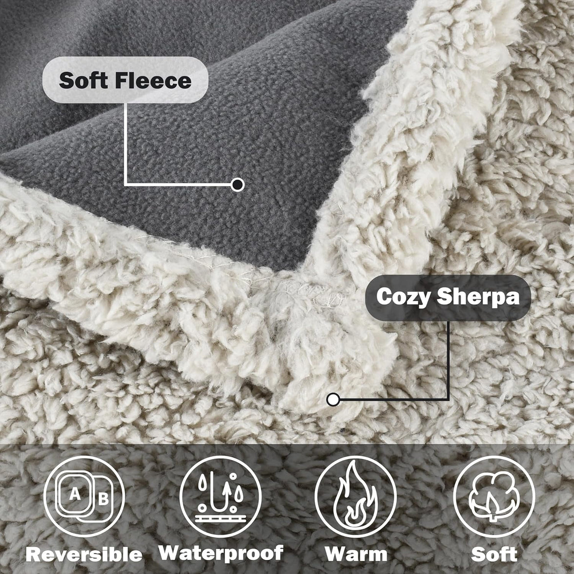 Pawsse Waterproof Pet Blanket, Pee Urine Proof Dog Blanket Cover for Couch Bed Furniture Protector, Liquid Proof Blanket for Small Medium Dogs, Buffale Red/Tuape, 50” x 60”. Gray/Tuape