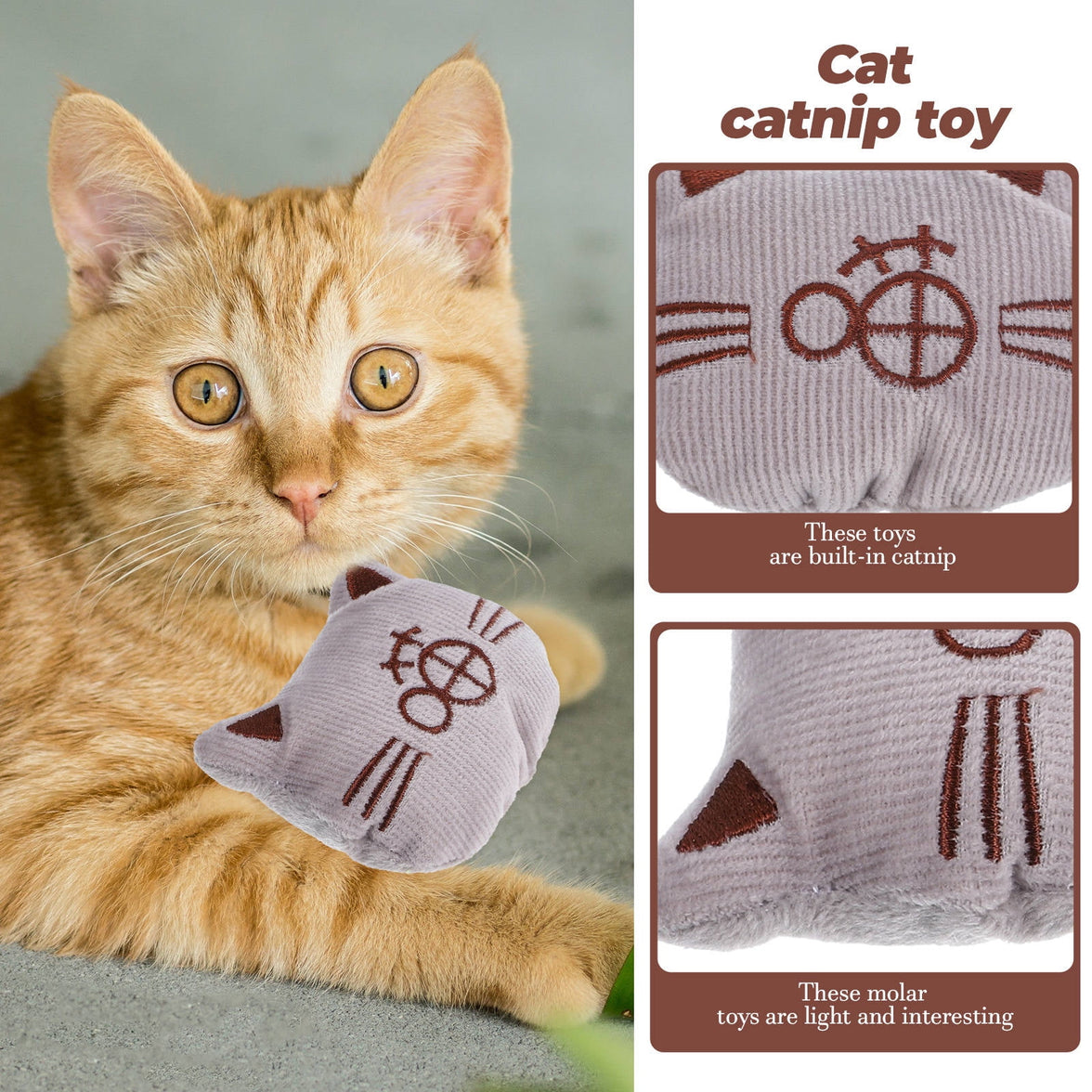 HOOWIFFY 3Pcs Chewing Toys Cat Plush Catnip Toys Multi Plush Stress Relief Indoor Cat