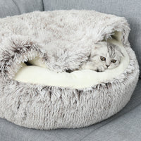 Darzheoy Calming Dog Beds & Cat Cave Bed with Hooded Cover, Removable Washable Round Beds for Small Medium Pets, Anti-Slip Plush Coved Bed for Pet (20"x20") H