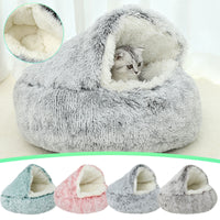 Darzheoy Calming Dog Beds & Cat Cave Bed with Hooded Cover, Removable Washable Round Beds for Small Medium Pets, Anti-Slip Plush Coved Bed for Pet (20"x20") K