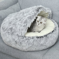 Darzheoy Calming Dog Beds & Cat Cave Bed with Hooded Cover, Removable Washable Round Beds for Small Medium Pets, Anti-Slip Plush Coved Bed for Pet (20"x20") K
