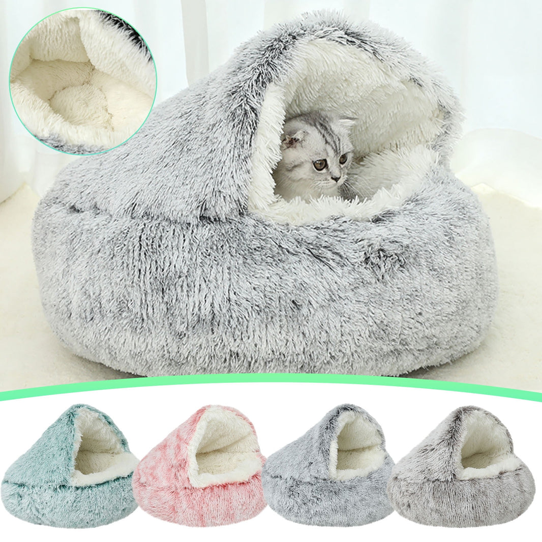 Darzheoy Calming Dog Beds & Cat Cave Bed with Hooded Cover, Removable Washable Round Beds for Small Medium Pets, Anti-Slip Plush Coved Bed for Pet (20"x20") L