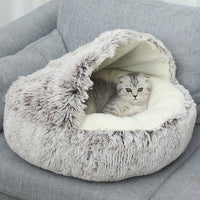 Darzheoy Calming Dog Beds & Cat Cave Bed with Hooded Cover, Removable Washable Round Beds for Small Medium Pets, Anti-Slip Plush Coved Bed for Pet (20"x20") O