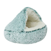 Darzheoy Calming Dog Beds & Cat Cave Bed with Hooded Cover, Removable Washable Round Beds for Small Medium Pets, Anti-Slip Plush Coved Bed for Pet (20"x20") P