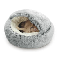 Darzheoy Cat Bed Round Plush Hooded Cat Bed Cave, for Indoor Cats or Small Dog Beds, Calming Pet Beds Calm Anti-nxiety Dog Bed, Waterproof Bottom Washable (16"x16") Gray
