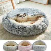 Darzheoy Cat Bed Round Plush Hooded Cat Bed Cave, for Indoor Cats or Small Dog Beds, Calming Pet Beds Calm Anti-nxiety Dog Bed, Waterproof Bottom Washable (16"x16") Gray