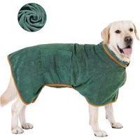 Dog Drying Coat - Fast Drying Dog Towel Robe - Microfiber Super Absorbent Pet Bathrobe, Adjustable Collar & Belly Strap Pet Coat Pet Bath Robe Towel  Dark Green S