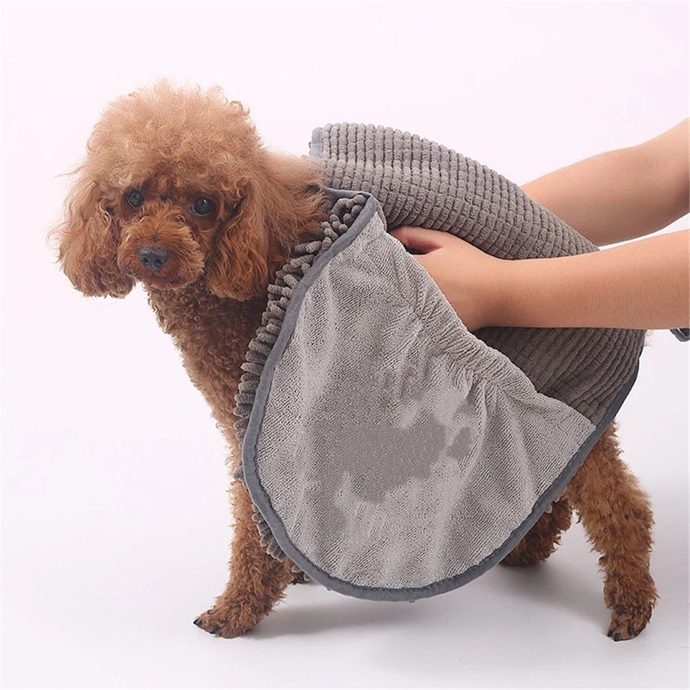 Microfiber Dog Bath Towel – Super Absorbent Dog Towels for Drying Dogs Large & Small, Quick Dry Pet Towel with Hand Pockets, Soft & Durable Puppy Towel, Machine Washable – Grey（35x80cm）