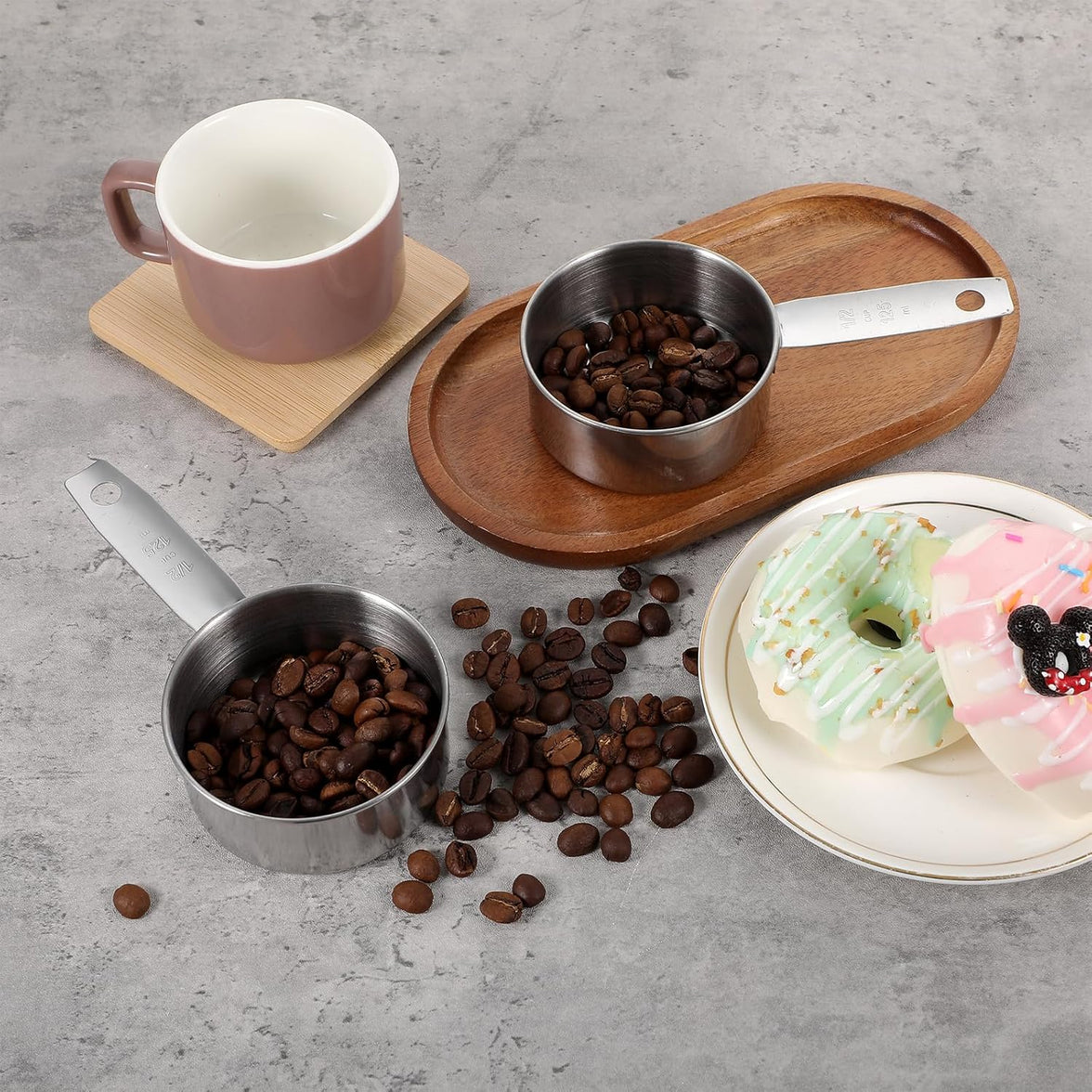 2 Pcs 1/2 Cup Dog Food Scoop, 1/2 Cup Measuring Scoop, 125 ml Stainless Steel Half Cups Dog Food Measuring Scoops for Feeding Pet, Cat, Dogs, Rabbit, Bird, Wet and Dry Ingredients, Dishwasher Safe