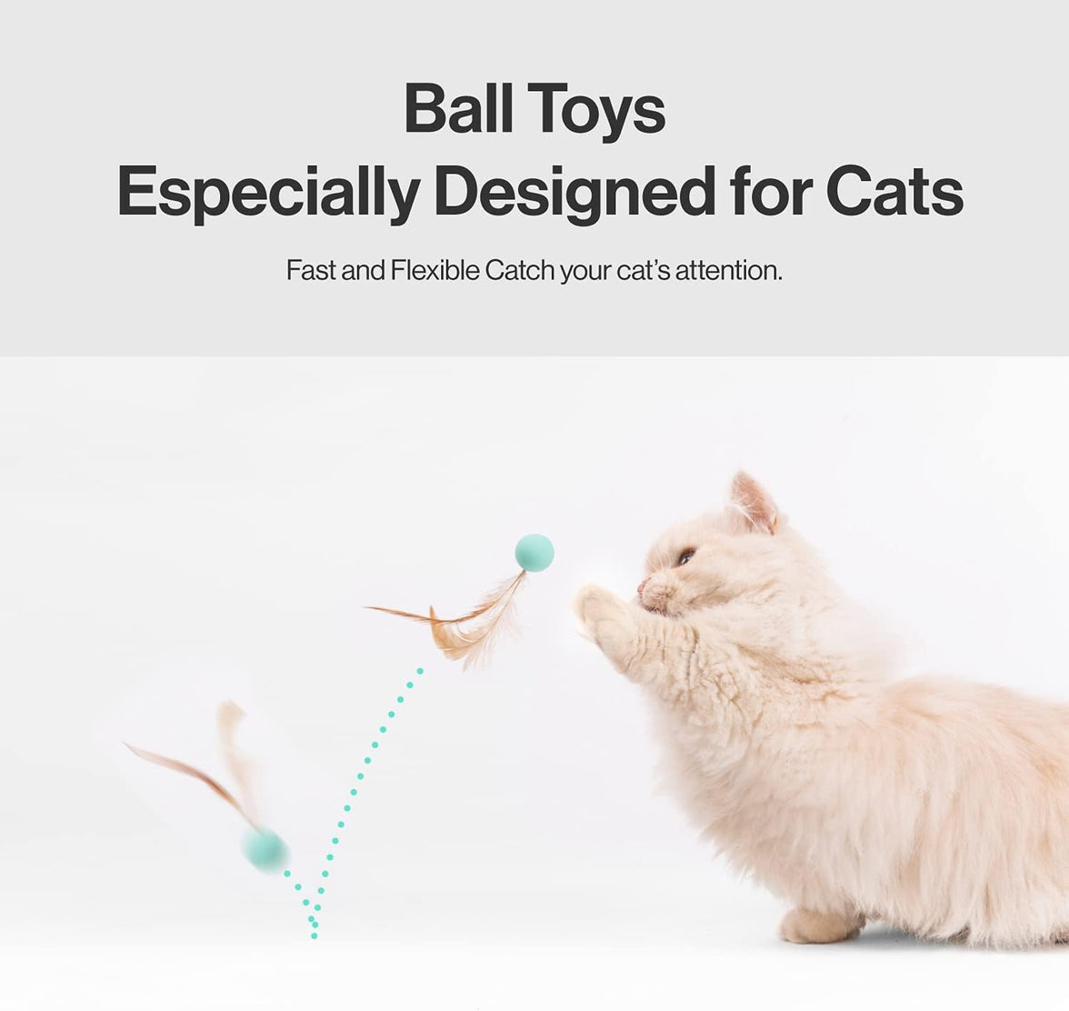 Cat Toy Bouncy Ball with Feathers Interactive Play Ball for Kittens & Adult Cats Pack of 3