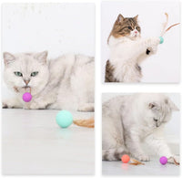 Cat Toy Bouncy Ball with Feathers Interactive Play Ball for Kittens & Adult Cats Pack of 3