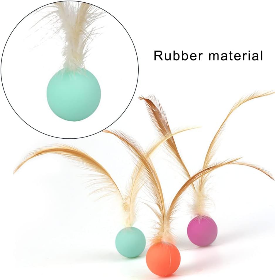 Cat Toy Bouncy Ball with Feathers Interactive Play Ball for Kittens & Adult Cats Pack of 3