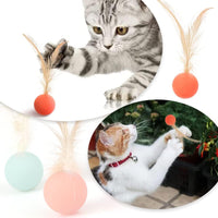 Cat Toy Bouncy Ball with Feathers Interactive Play Ball for Kittens & Adult Cats Pack of 3