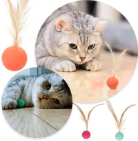 Cat Toy Bouncy Ball with Feathers Interactive Play Ball for Kittens & Adult Cats Pack of 3