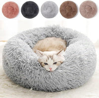 Cat Beds for Indoor Cats - Cat Bed Washable 20 inches, Dog Beds for Small Medium Dogs, Anti Anxiety Round Fluffy Plush Faux Fur Pet Bed, Thick Bottom (Medium, Light Grey)