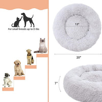 Cat Beds for Indoor Cats - Cat Bed Washable 20 inches, Dog Beds for Small Medium Dogs, Anti Anxiety Round Fluffy Plush Faux Fur Pet Bed, Thick Bottom (Medium, Light Grey)