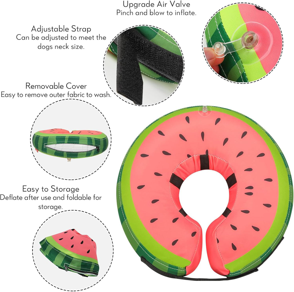 Inflatable Dog Collar Recovery Cone for Medium Waterproof Elizabethan Pillow Blow Up Pet Cone Collar Surgery Donut Convalescence Stop Licking Pulling Post Operative Anti Itch