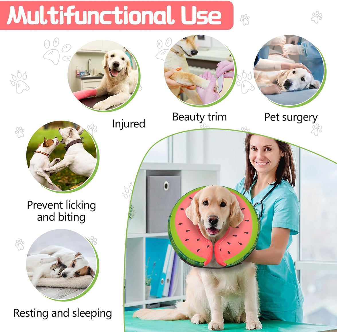 Inflatable Dog Collar Recovery Cone for Medium Waterproof Elizabethan Pillow Blow Up Pet Cone Collar Surgery Donut Convalescence Stop Licking Pulling Post Operative Anti Itch