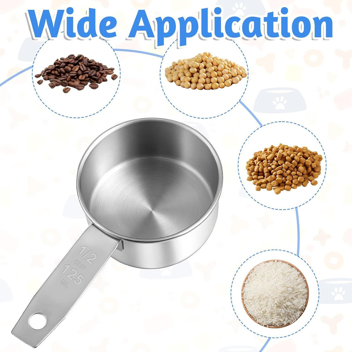 2 PCS 1/2 Cup Dog Food Scoop, 1/2 Cup Measuring Scoop, 125ml Stainless Steel Half Cups Dog Food Scoops for Feeding Pet, Wet and Dry Ingredients, Dishwasher Safe