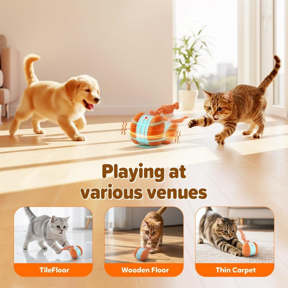 Interactive Dog Toys for Small Large Dogs,Moving Dog Toys to Keep Them Busy,Automatic Electric Rolling Ball with Rope,Dog Interactive Toys for Boredom (Orange)