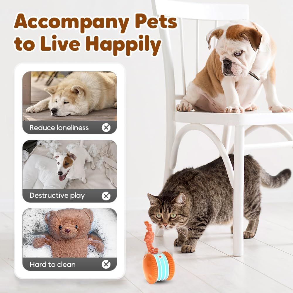 Interactive Dog Toys for Small Large Dogs,Moving Dog Toys to Keep Them Busy,Automatic Electric Rolling Ball with Rope,Dog Interactive Toys for Boredom (Orange)