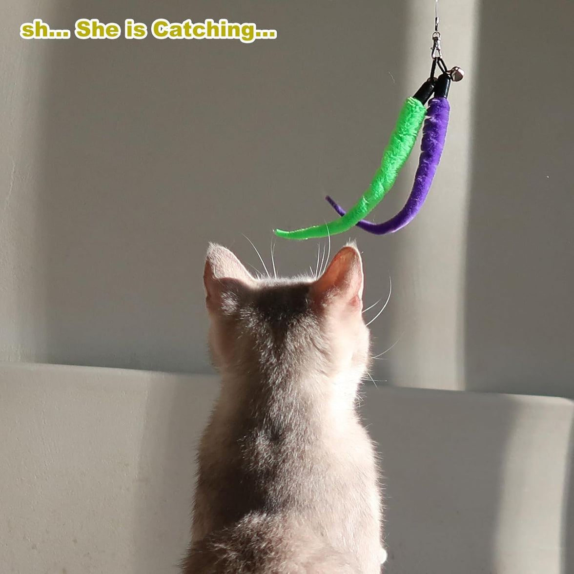 Huidcom Cat Feather Toy Retractable Cat Toys Wand with 2 Wands & 9 Assorted Teaser Refills Interactive Feather Teaser Wand Toy with Bell for Kitten Or Cat Having Fun Exerciser Playing