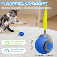 Speedy Ball with Tail Cat Toy, Smart Interactive Toy for Bored Indoor Cats 2 Speeds, Automatic Cat Rolling Ball 2.0 Enrichment Toys, USB Rechargeable Cat Ball，Motion Activated (Blue)