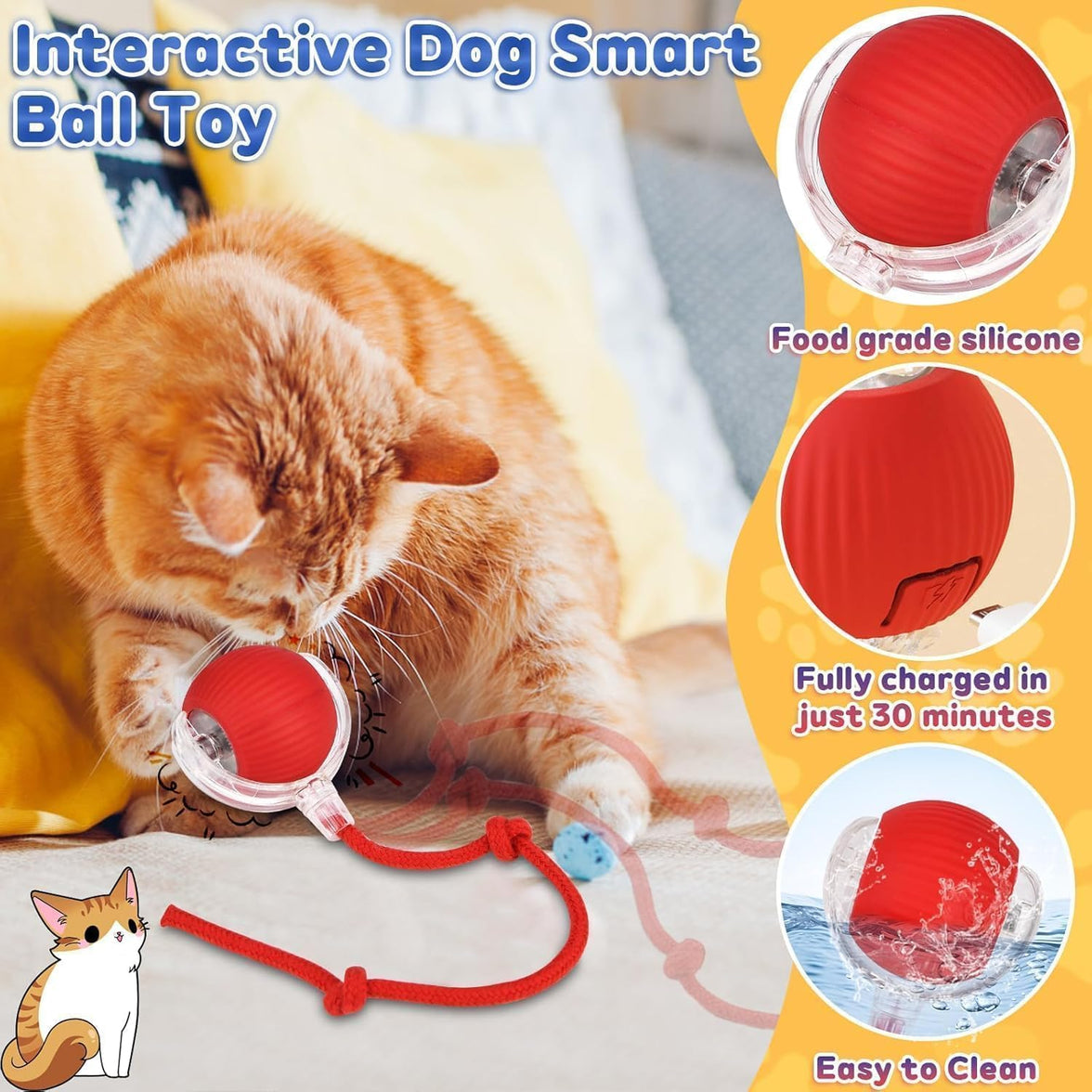 Interactive Rolling Dog Ball, Interactive Cat to-ys Rolling Ball Chewie Viral Dog Ball, Smart Automatic Rolling Pet Ball for Cats Dogs Motion Activated