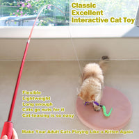 Huidcom Cat Feather Toy Retractable Cat Toys Wand with 2 Wands & 9 Assorted Teaser Refills Interactive Feather Teaser Wand Toy with Bell for Kitten Or Cat Having Fun Exerciser Playing