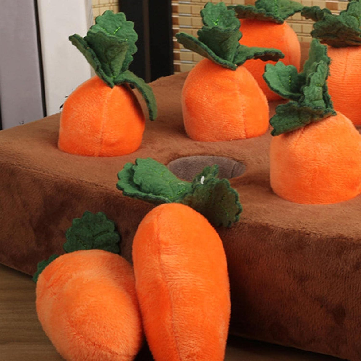 Dog Carrot Plush Toy, Vegetable Fruit for Dogs Cats IQ Toy, Pull The Carrot Stuffed Toy, Molars Toy Pet Interaction, Pet Feeding Training, 12Pcs Carrot