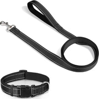 6FT × 1'' Dog Leash and Collar (18-28"), Reflective Soft Neoprene Padded Pet Collars Leashes for Extra Large Dog, Black -