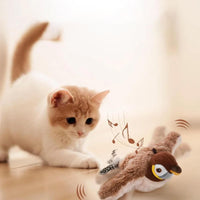 Cat Squeaky Toys Rechargeable Interactive Cat Toy Touch Activated Kitten Plush Pet Toys Brown
